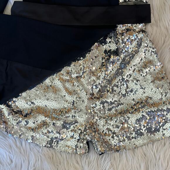 Miss Circle Skylynn Sequin Black Blazer Romper Belted Cut Out Sparkle Dress - Picture 9 of 16